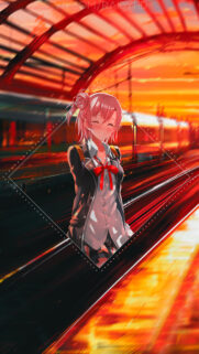 Anime Girl at Sunset Train Station Aesthetic Mobile Wallpaper