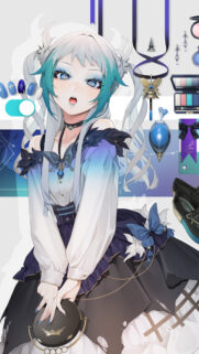 Anime Girl with Blue Hair and Stylish Accessories Aesthetic Mobile Wallpaper
