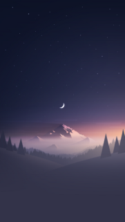 Minimalist Mountain Night Sky with Crescent Moon Wallpaper for Mobile Devices