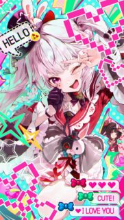 Cute Anime Girl Pop Art Aesthetic Wallpaper with Neon Colors and Pixel Hearts