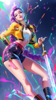 Anime Warrior Girl with Neon Sword and Yellow Jacket Wallpaper