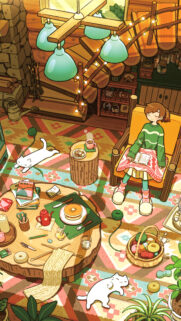 Cozy Cabin Reading Girl with Cats Aesthetic Wallpaper for Mobile
