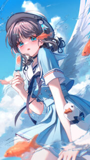 Cute Anime Girl with Angel Wings and Ice Cream Summer Wallpaper 4K