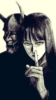 Dark Anime Girl with Oni Mask Silence Aesthetic Mobile Wallpaper