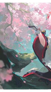 Anime Girl Reaching for Cherry Blossoms Aesthetic Mobile Wallpaper