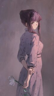Elegant Anime Girl with Flower Aesthetic Wallpaper for Mobile