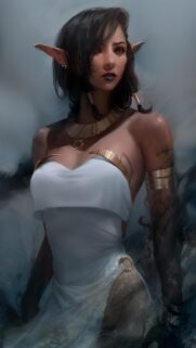 Mystical Elf Warrior with Red Eyes and Golden Accessories Wallpaper