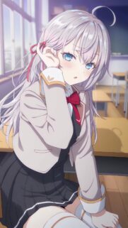 Beautiful Anime Schoolgirl with Silver Hair Wallpaper for Mobile