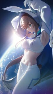 Anime Girl in Space Suit with Earth Background Wallpaper for Mobile