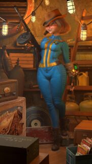 Fallout Vault Dweller Girl with Tommy Gun 3D Art Mobile Wallpaper