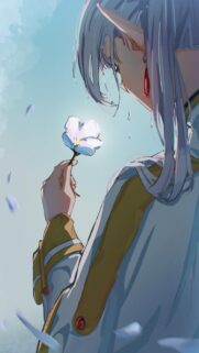 Anime Elf Girl Holding Glowing Flower Aesthetic Mobile Wallpaper