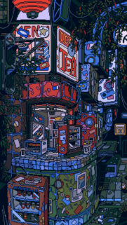 Vibrant Cyberpunk Street Shop Pixel Art High Definition Mobile Wallpaper