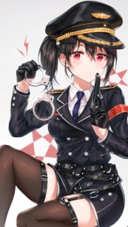 Anime Police Officer Girl with Handcuffs and Gun High Quality Wallpaper