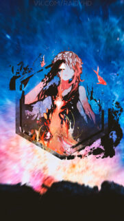 Anime Girl Abstract Fire and Galaxy Art Mobile Wallpaper