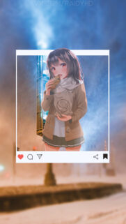 Cute Anime Girl Eating Taiyaki in Snowy Winter Aesthetic Phone Wallpaper