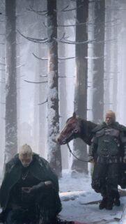 Geralt of Rivia in Snowy Winter Forest The Witcher Fantasy Art Wallpaper