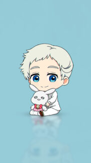 Cute Chibi Norman from The Promised Neverland with Little Bunny Wallpaper