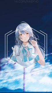 Anime Girl with Silver Hair in Hexagonal Frame Aesthetic Wallpaper