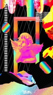 Neon Vaporwave Cherub Digital Collage Aesthetic Mobile Wallpaper