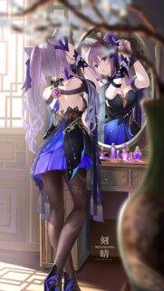 Keqing Genshin Impact Elegant Dress Wallpaper – Beautiful Anime Girl at Vanity