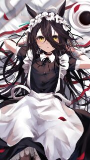 Cute Anime Maid Girl with Golden Eyes Mobile Wallpaper HD
