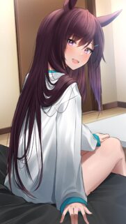 Cute Anime Girl with Purple Eyes and Long Hair Mobile Wallpaper