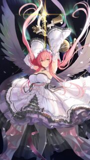 Beautiful Angelic Anime Girl with Pink Hair and Wings Wallpaper