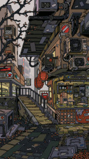 Aesthetic Pixel Art City Alleyway Wallpaper for Mobile Devices