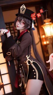 Stunning Hu Tao Genshin Impact Cosplay Wallpaper for Mobile