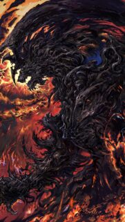Epic Dark Fantasy Dragon Emerging From Hellfire Phone Wallpaper