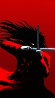 Intense Anime Samurai Silhouette in Red Aesthetic High Resolution Wallpaper