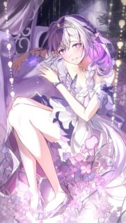 Anime Elf Princess in Purple Floral Garden Wallpaper for Mobile