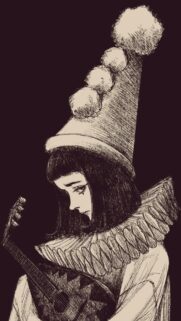 Melancholic Pierrot Clown Playing Lute Illustration Aesthetic Wallpaper