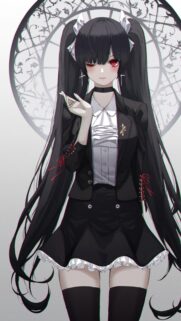 Gothic Anime Girl with Red Eyes and Twin Tails Wallpaper for Mobile