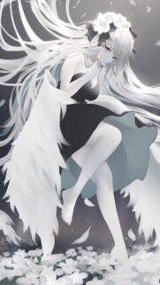 Ethereal Angel Anime Girl with Long White Hair Wallpaper for Mobile
