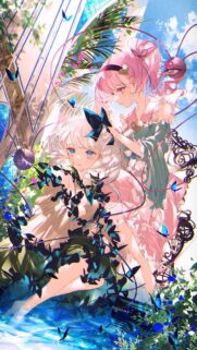 Beautiful Anime Girls with Blue Butterflies Aesthetic Wallpaper 4K