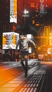 Eren Yeager Attack on Titan Night City Streets Wallpaper for Mobile