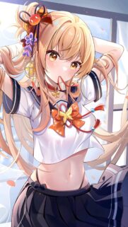 Beautiful Anime Girl with Long Blonde Hair and School Uniform Wallpaper