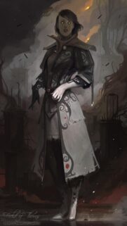 Mysterious Gothic Sorceress in Ruined Battlefield Mobile Wallpaper