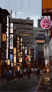 Stunning Tokyo Street Scene Art Mobile Wallpaper with Neon Signs and Urban Aesthetic