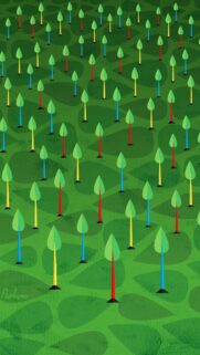 Minimalist Green Forest Pattern with Colorful Tree Trunks Mobile Wallpaper