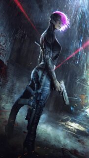 Cyberpunk Mercenary Girl with Pink Hair and Tactical Gear Wallpaper