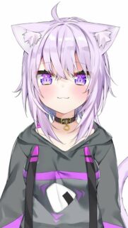 Cute Anime Cat Girl with Purple Eyes and Hair Wallpaper for Mobile