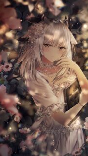 Anime Girl Holding Hamlet Book in Ethereal Garden Aesthetic 4K Wallpaper