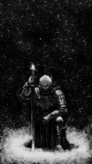 Kneeling Knight with Glowing Sword Dark Fantasy Mobile Wallpaper