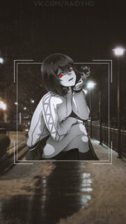 Anime Girl with Glowing Red Eyes Smoking at Night Wallpaper for Mobile