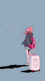 Aesthetic Anime Girl Traveling with Luggage Wallpaper for Mobile Phone