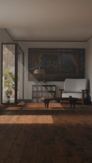 Cozy Living Room with Sunlight and Bookshelf Mobile Wallpaper