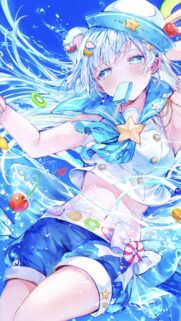 Cute Anime Girl Summer Sailor Aesthetic Wallpaper with Fruits and Ice Cream