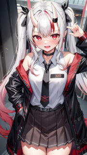 Cute Anime Girl with White Hair and Red Eyes Aesthetic Wallpaper